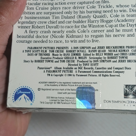 Days of Thunder 1990 VHS Tom Cruise Video 1990 NEW/SEALED PARAMOUNT PICTURES - Picture 6 of 6